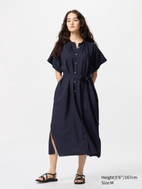Свободное платье из льняной смеси UNIQLO в полоску 1159842873 (Синий M)