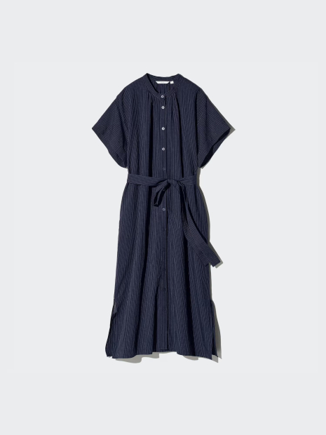 Свободное платье из льняной смеси UNIQLO в полоску 1159842873 (Синий M)