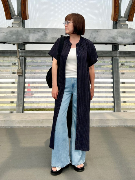 Свободное платье из льняной смеси UNIQLO в полоску 1159842873 (Синий M)