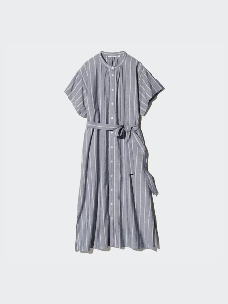 Женское платье-рубашка UNIQLO с поясом 1159843365 (Серый S)