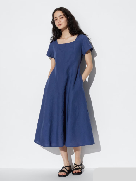 Платье из льняной смеси Uniqlo 1159843571 (Синий S)
