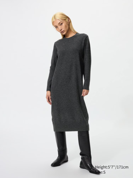 Платье из пряжи Soufflé от Uniqlo 1159856476 (Серый S)