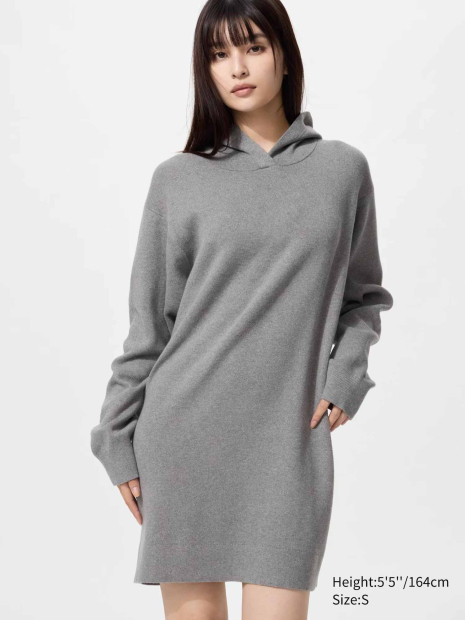 Вязаное платье-худи Uniqlo 1160358238 (Серый M)