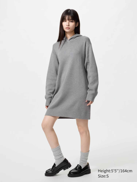 Вязаное платье-худи Uniqlo 1160358238 (Серый M)