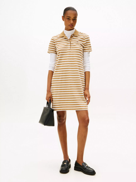Жіноча сукня-поло Tommy Hilfiger в смужку 1161143927 (Бежевий/Коричневий S)