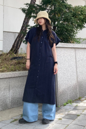 Свободное платье из льняной смеси UNIQLO в полоску 1159842873 (Синий M)