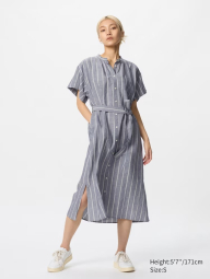 Женское платье-рубашка UNIQLO с поясом 1159843365 (Серый S)