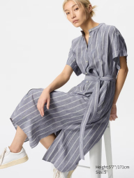 Женское платье-рубашка UNIQLO с поясом 1159843365 (Серый S)