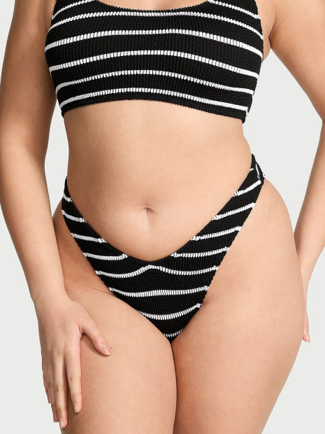 Женские плавки бразильяны Victoria's Secret из жатой ткани 1162433529 (Черный/Белый M/L)