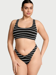 Женские плавки бразильяны Victoria's Secret из жатой ткани 1162433529 (Черный/Белый M/L)