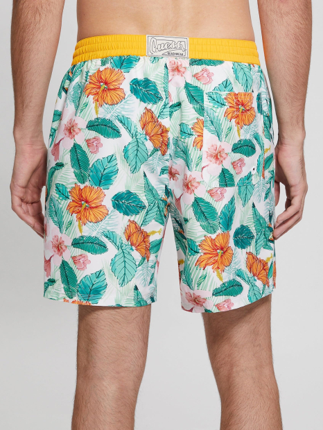 Мужские шорты для плавания GUESS на завязках с принтом 1159846584 (Белый XXL)