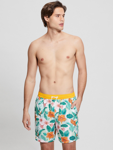 Мужские шорты для плавания GUESS на завязках с принтом 1159846584 (Белый XXL)