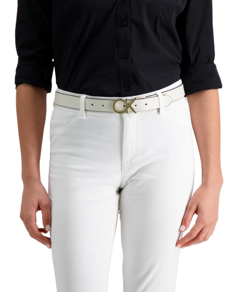 Жіночий ремінь шкіряний Calvin Klein двосторонній 1159848920 (Чорний/Молочний M)