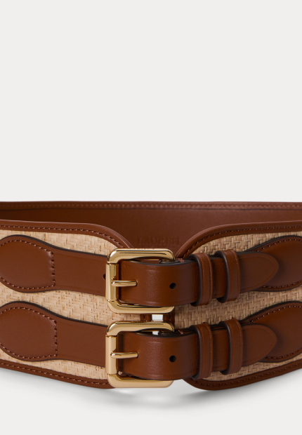 Широкий женский пояс с двойной пряжкой Ralph Lauren 1161217472 (Коричневый/Молочный XL)