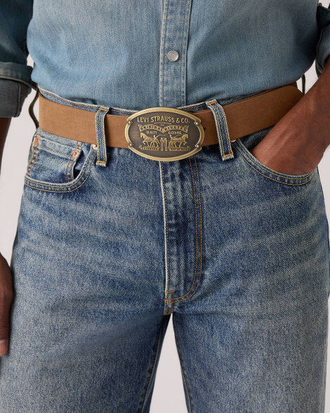 Фирменный кожаный ремень Levi's с большой винтажной пряжкой 1162178154 (Коричневый 40)