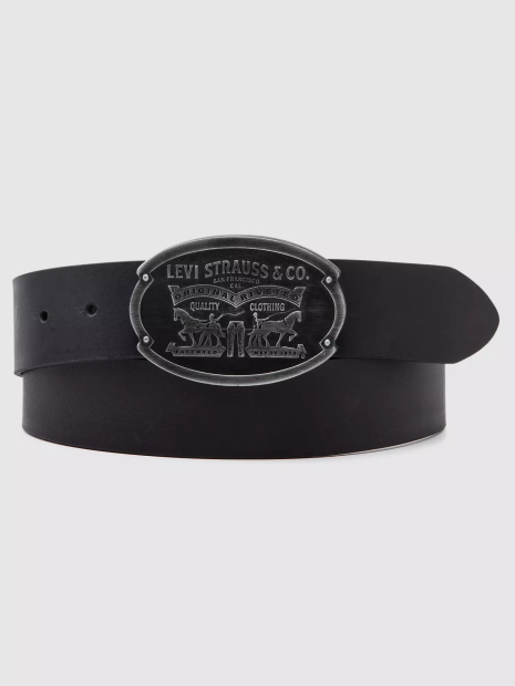 Фирменный кожаный ремень Levi's с большой винтажной пряжкой 1162560263 (Черный 42)
