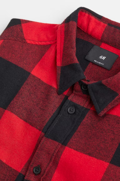 Мужская фланелевая рубашка H&M в клетку 1159841806 (Красный M)