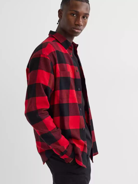 Чоловіча фланелева сорочка H&M в клітинку 1159841806 (Червоний M)