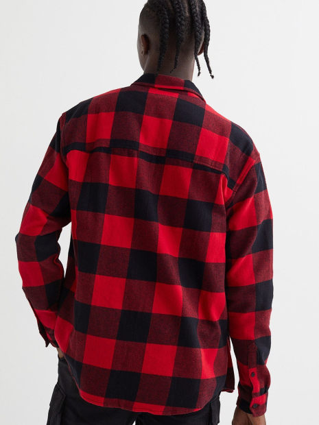 Мужская фланелевая рубашка H&M в клетку 1159841806 (Красный M)