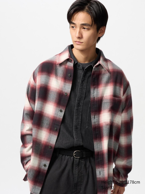 Фланелевая рубашка в клетку UNIQLO 1159842730 (Красный XL)