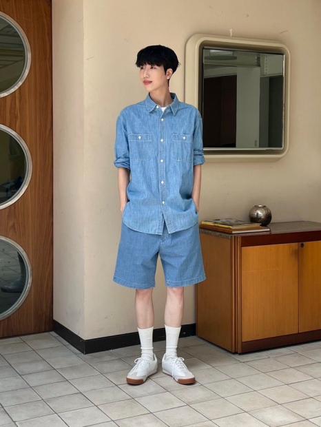 Рубашка из шамбре UNIQLO 1159843104 (Голубой 3XL)