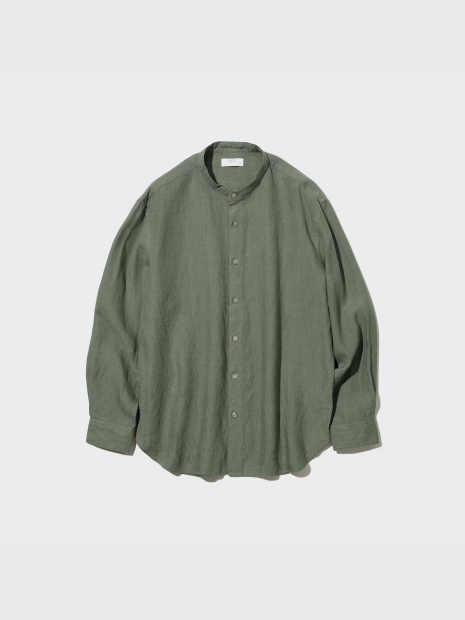 Рубашка льняная UNIQLO на пуговицах 1159843482 (Зеленый XXL)