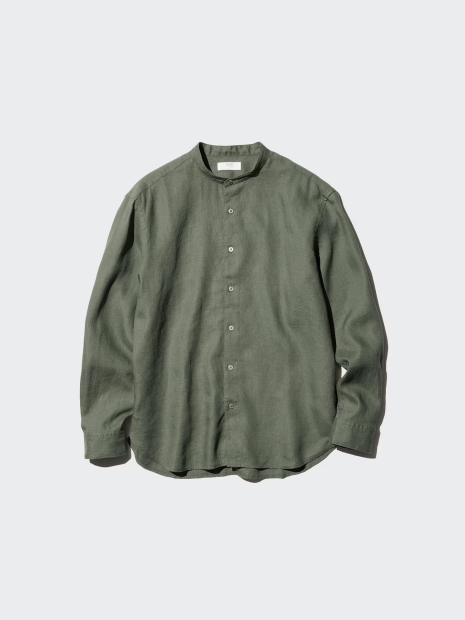 Рубашка льняная UNIQLO на пуговицах 1159843483 (Зеленый 3XL)