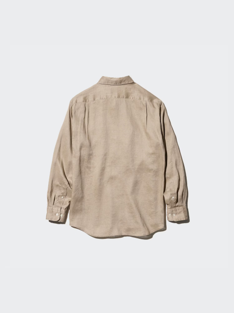Рубашка льняная UNIQLO на пуговицах 1159849099 (Бежевый M)