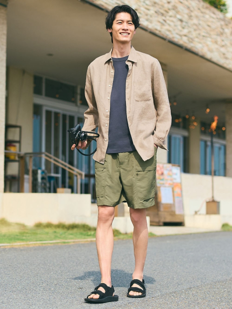 Сорочка лляна UNIQLO на гудзиках 1159849099 (Бежевий M)