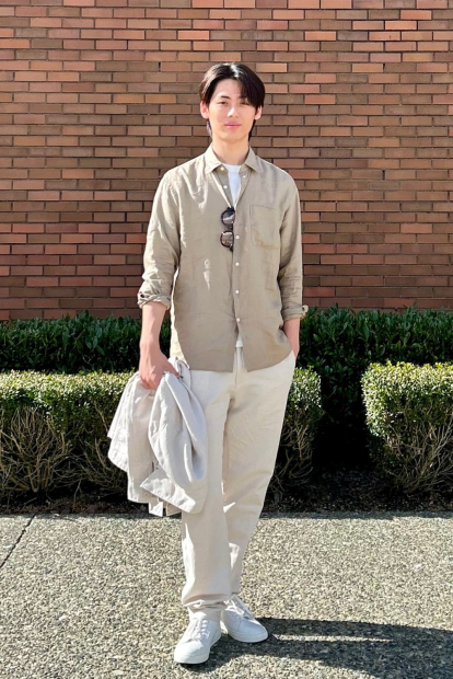 Сорочка лляна UNIQLO на гудзиках 1159849099 (Бежевий M)