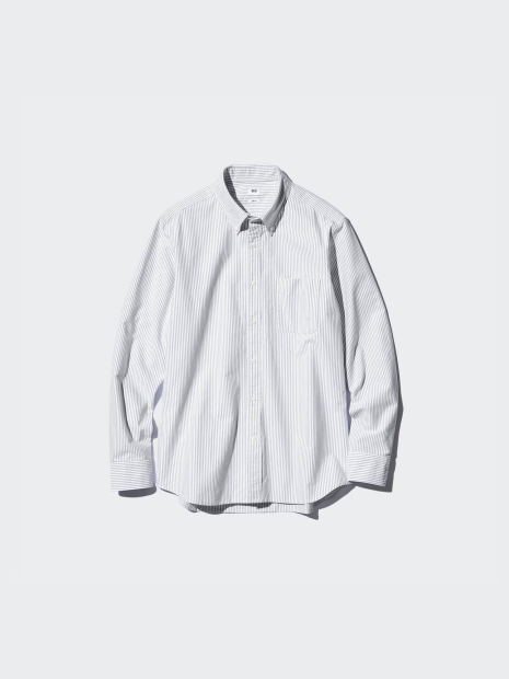Рубашка в полоску UNIQLO на пуговицах 1159851865 (Белый/Серый XXL)