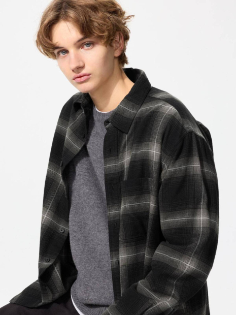 Фланелева сорочка в клітину UNIQLO 1159852954 (Чорний L)