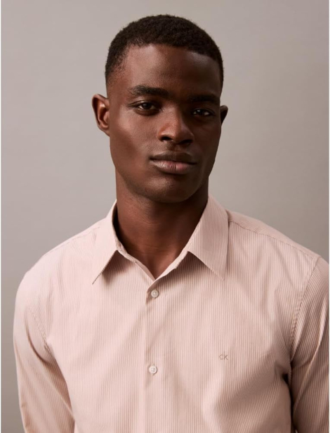 Чоловіча сорочка Slim Fit Calvin Klein в смужку 1159853042 (Бежевий XXL)