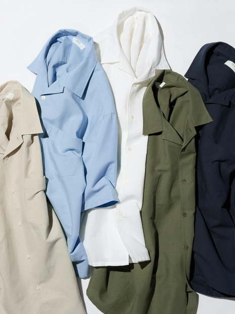 Мужская рубашка с коротким рукавом UNIQLO из смеси льна и хлопка 1159853794 (Синий XL)