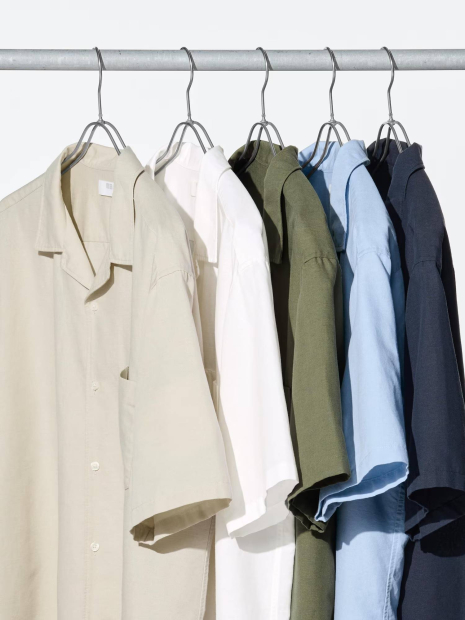 Мужская рубашка с коротким рукавом UNIQLO из смеси льна и хлопка 1159853794 (Синий XL)