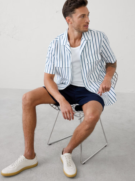 Чоловіча сорочка Banana Republic з коротким рукавом 1159854208 (Білий/Блакитний M)