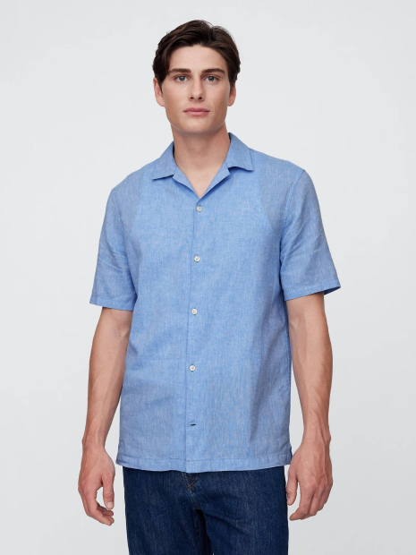 Мужская рубашка с короткими рукавами GAP из смеси льна и хлопка 1159854319 (Голубой M)