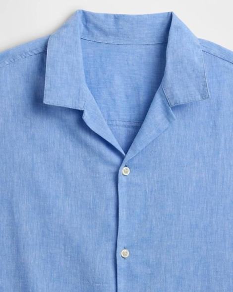 Мужская рубашка с короткими рукавами GAP из смеси льна и хлопка 1159854319 (Голубой M)