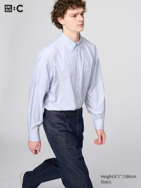 Сорочка в смужку UNIQLO 1159855178 (Блакитний M)