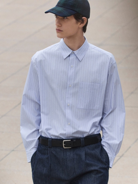 Рубашка в полоску UNIQLO 1159855178 (Голубой M)