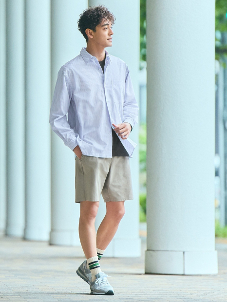 Рубашка в полоску UNIQLO 1159855178 (Голубой M)