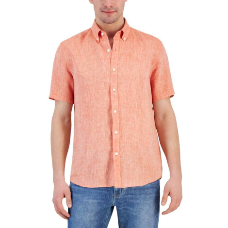 Мужская льняная рубашка с коротким рукавом Michael Kors 1159854966 (Оранжевый S)