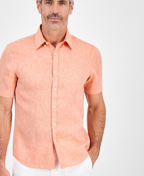 Мужская льняная рубашка с коротким рукавом Michael Kors 1159854966 (Оранжевый S)