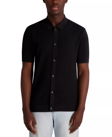В'язана чоловіча текстурована сорочка Karl Lagerfeld Paris з коротким рукавом 1159855141 (Чорний M)