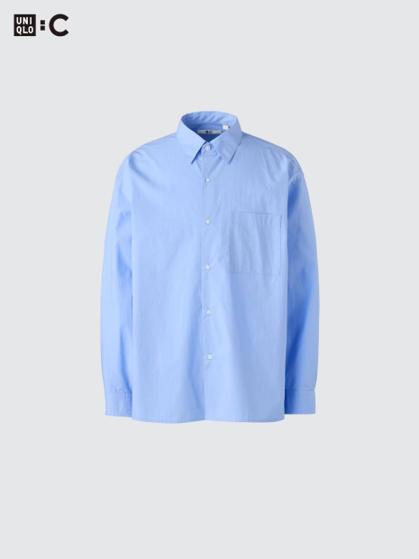 Рубашка оверсайз UNIQLO из плотной ткани 1159855690 (Голубой L)