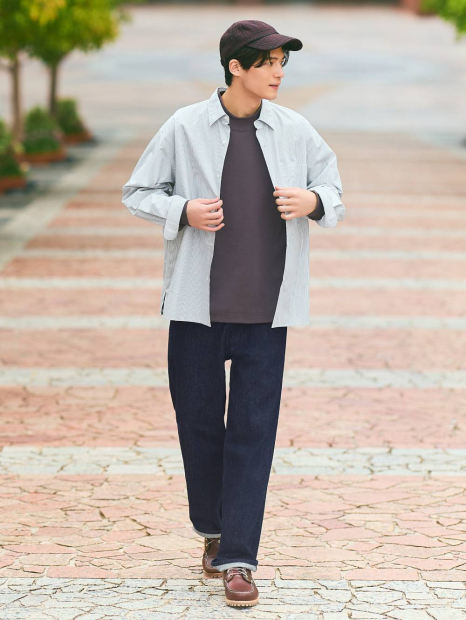 Сорочка в смужку UNIQLO оверсайз 1159857029 (Зелений L)