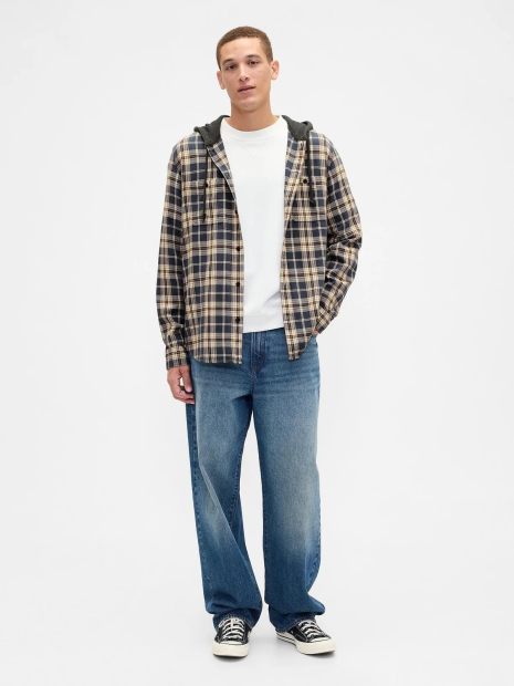 Фланелевая рубашка GAP с капюшоном 1159857628 (Синий/Коричневый L)