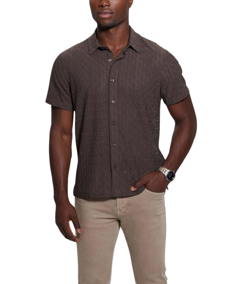 Легка чоловіча сорочка Guess з коротким рукавом 1159858482 (Коричневий L)