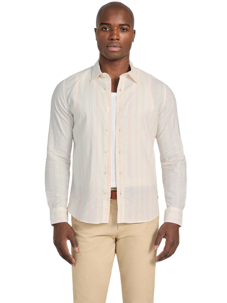 Мужская рубашка из смеси льна и хлопка Guess 1159859237 (Молочный/Розовый L)