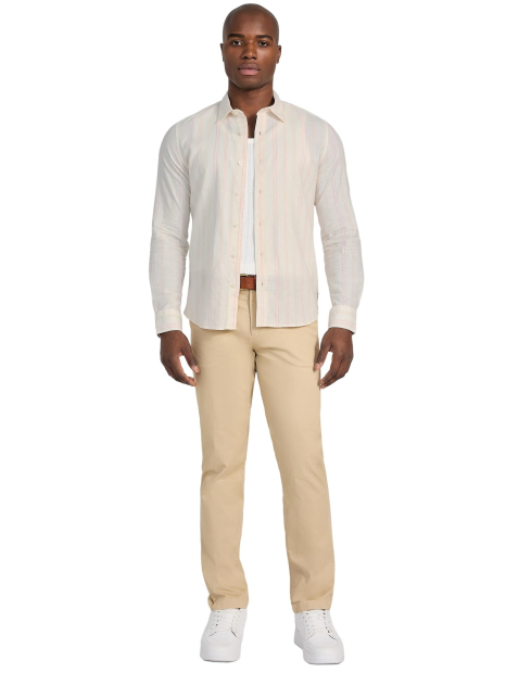 Мужская рубашка из смеси льна и хлопка Guess 1159859237 (Молочный/Розовый L)